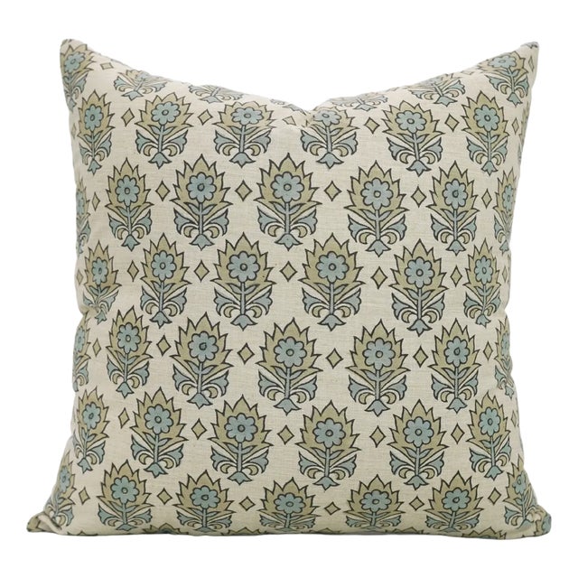 Fabdivine Handmade Block Print, Kusum-Gry, Linen Blend Pillow Cover- 14x20 Inch For Sale