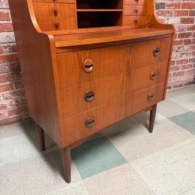 Wood Mid 20th Century Danish Modern Teak Secretary Desk For Sale - Image 7 of 9