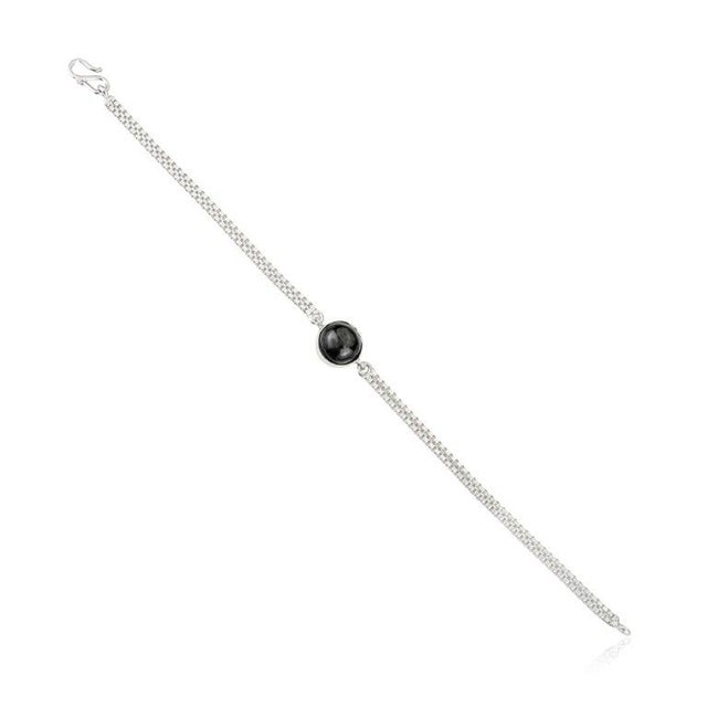Black Sterling Silver Bezel Set Black Star Cabochon Bracelet Gifts for Her For Sale - Image 8 of 13