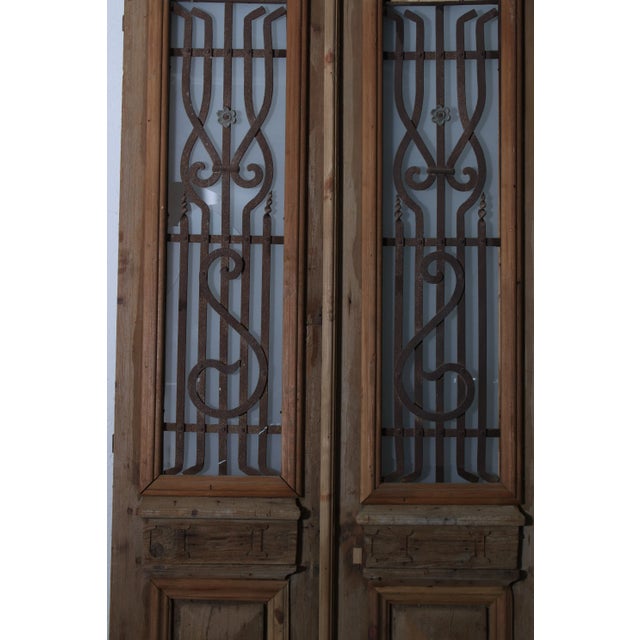 Rustic European Late 19th Century Double French Doors With Metal/Glass - a Pair For Sale - Image 3 of 3