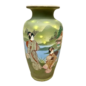 1900s Japanese Hand Painted Porcelain Satsuma Geisha Vase
