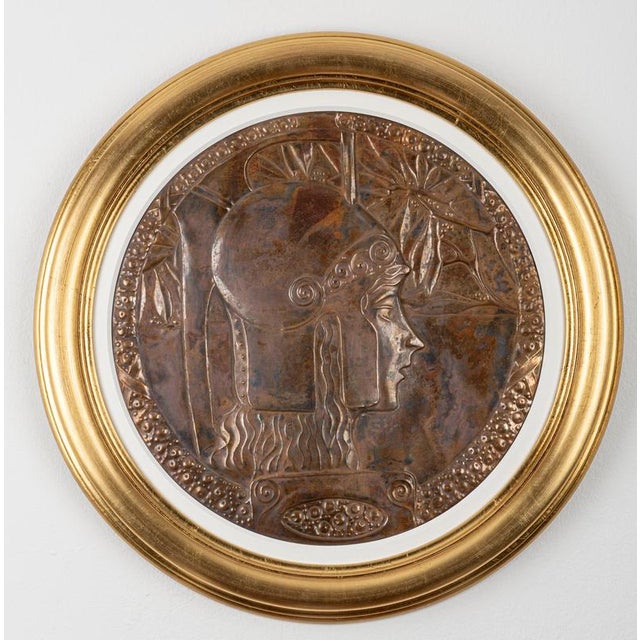 Powerful yet characterized by delicate lines, this copper relief by Georg Klimt (c. 1900) depicts Pallas Athena in a stern...
