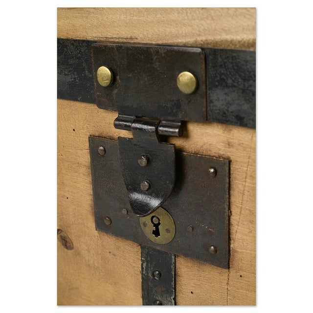 Metal Wooden Transport Trunk with Steel Reinforcements For Sale - Image 7 of 10