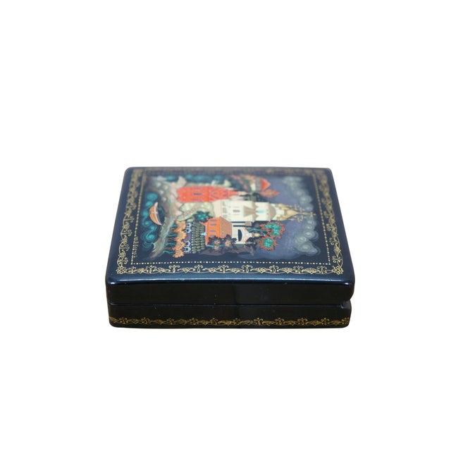 Rustic European 1978 Kholui Black Lacquer Paper Mache Trinket Keepsake Box 3.5" For Sale - Image 3 of 13