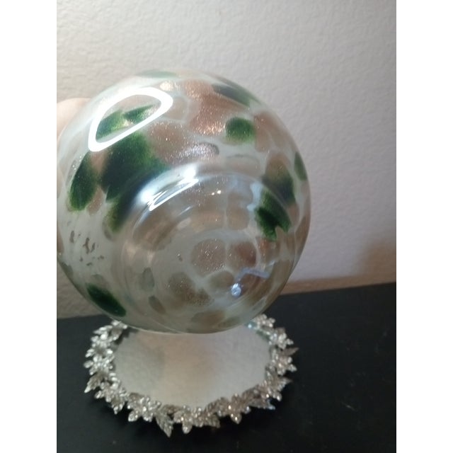 Italian 1980s Murano Style Aventurine Art Glass Vase With Applied Rigaree For Sale - Image 3 of 6