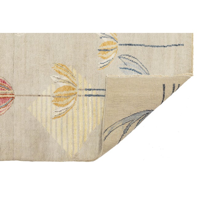 4x6 Modern Art Deco Floral Wool Rug Hand-Knotted Contemporary Area Rug For Sale - Image 4 of 9