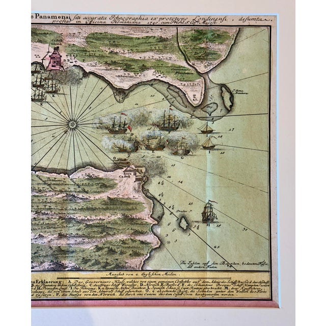 English 1740 Porto Bello, Panama by Johann Baptist Homann Hand-Colored Engraved Harbor Map For Sale - Image 3 of 5