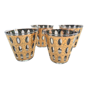 1960s Culver Mid Century Mod 1960's Pisa Old Fashioned Rocks Glasses 22k Gold Over Green - Set of 4