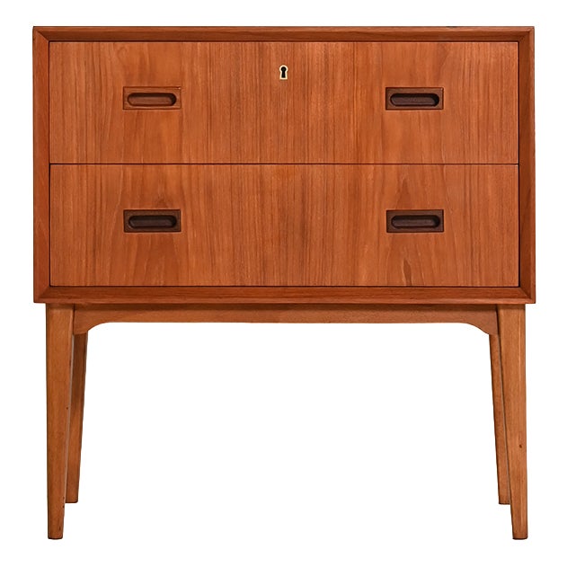 Scandinavian Teak Bedside Table with Two Drawers, 1960s For Sale