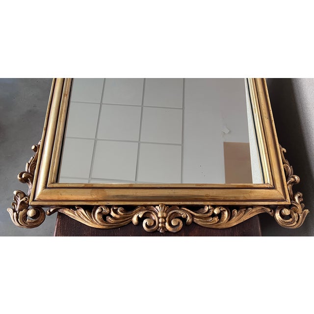 Wood 20th French Empire Period Carved Gilt Wood Rectangular Mirror With Crest For Sale - Image 7 of 10