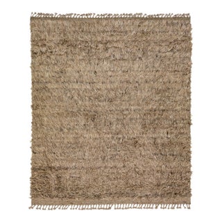 Modern Moroccan Style Wool Rug in Solid Brown For Sale