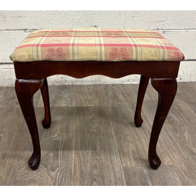 Vintage Bombay Company Queen Anne Style Upholstered Footstool For Sale - Image 9 of 14