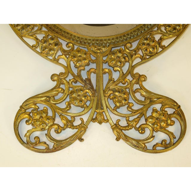 Late 19th Century Beveled Glass Mirror Gold Gilt Pierced Antique Aesthetic Movement, Victorian Table Wall Gilded Cast Iron Reticulated For Sale - Image 12 of 15