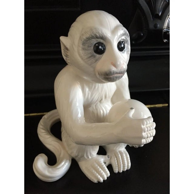 Mid-Century Modern Porcelain Ceramic Mottahedeh White Capuchin Monkey — As Seen at Elvis Presley's Graceland! For Sale - Image 3 of 5