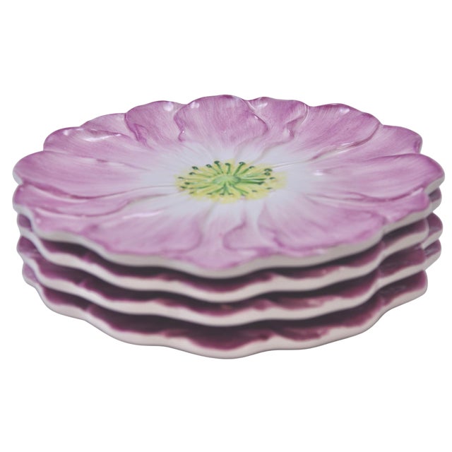 Set of 4 Italian ceramic floral plates made by Vietri of Italy as part of the Water Garden Collection hand painted in...