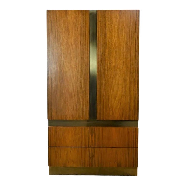 Vintage Modern Rosewood & Brass Plate Wardrobe or Chifforobe by Milo Baughman Thayer Coggin For Sale
