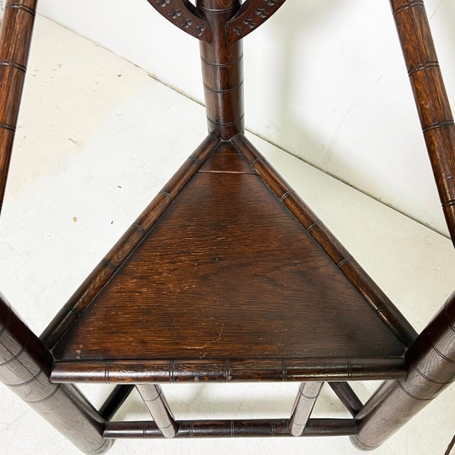 Circa Early 20th Century Antique Swedish Monk's Corner Chairs in Oak -- A Pair For Sale - Image 4 of 14