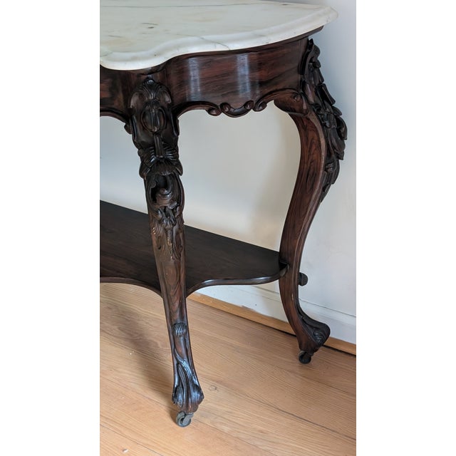 Late 19th Century Antique Mahogany Bombe Marble Top 2-Tiered Console/ Sofa Table For Sale - Image 5 of 12