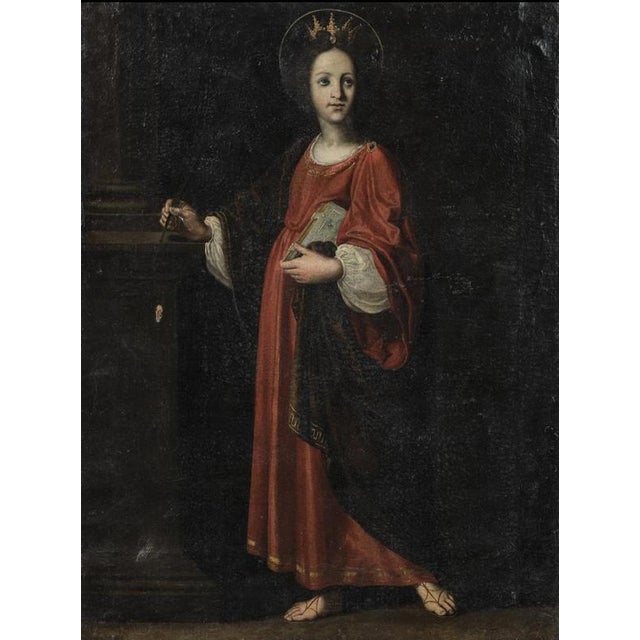 Florentine School, Saint Catherine of Alexandria, 17th Century, Paint For Sale - Image 6 of 6
