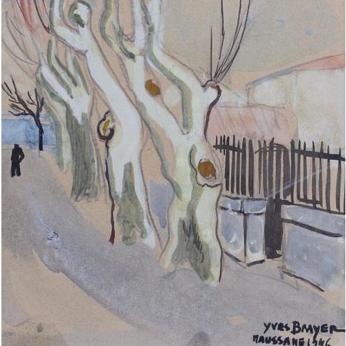 Yves Brayer, Row of Plane Trees In Winter, Maussane-les-Alpilles, 20th Century, Mixed Media on Paper, Framed For Sale - Image 7 of 17