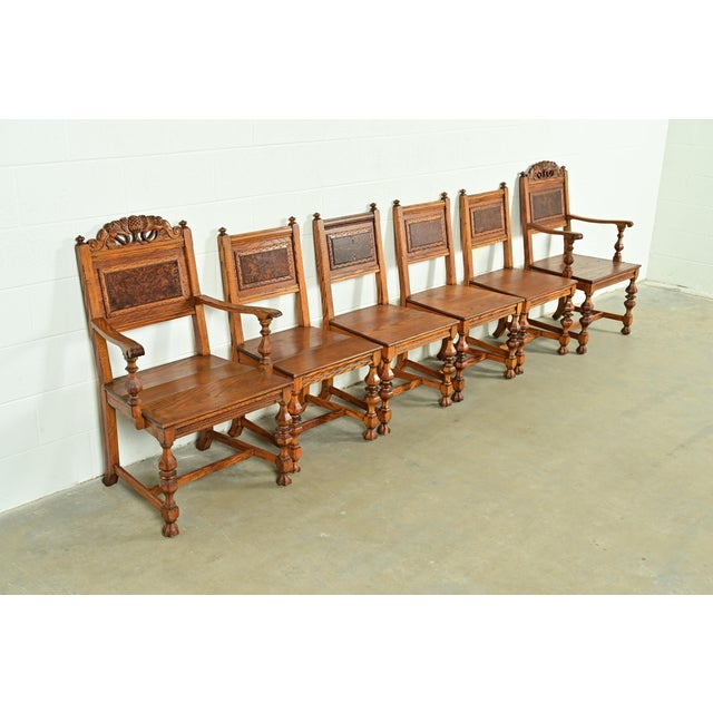 Early Romweber Antique English Jacobean Carved Oak and Burl Wood Armchairs, Pair For Sale - Image 12 of 13