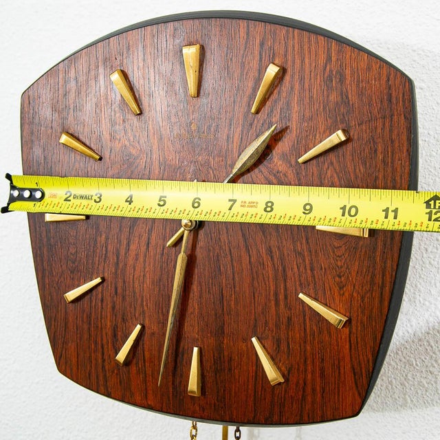 Mid Century Modern Wall Clock Rosewood Pendulum Weights Hanging Junghans Chime For Sale - Image 9 of 9