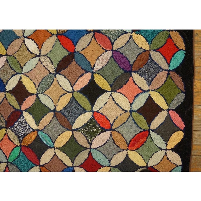 Black 1920s Multicolor Geometric Antique American Hooked Rug 3'7" X 8'9" Knotted Wool Carpet For Sale - Image 8 of 12