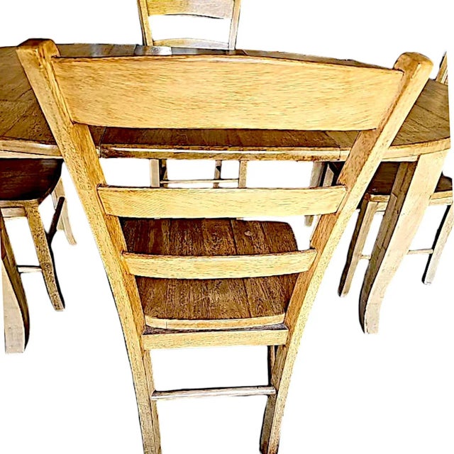 Vintage Amish Style Expandable Rustic Farmhouse Kitchen Table and 4 Ladderback Chairs For Sale - Image 4 of 12
