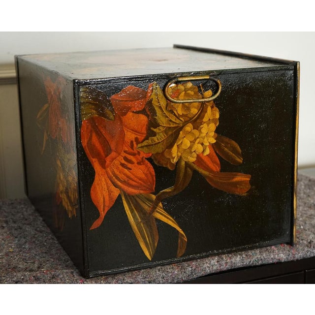 Gold Vintage Metal Floral Hand Painted Design Storage Box from Shaw & Sons. For Sale - Image 8 of 18