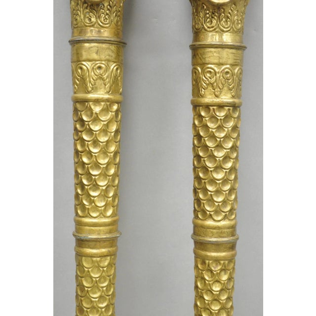 Gold Vintage Italian Regency Neoclassical Large Brass Lion Sconce Door Handles Pair For Sale - Image 8 of 17