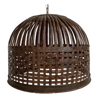 Vintage Industrial Iron Basket Cage Farmhouse Pendant Light For Sale