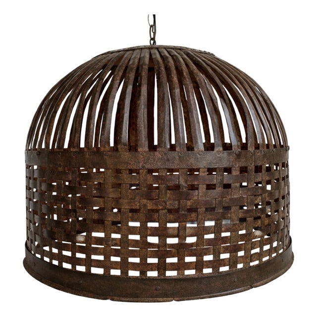 Vintage Industrial Iron Basket Cage Farmhouse Pendant Light For Sale