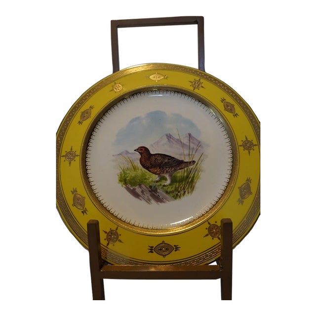 Mintons Cabinet Plates, Birds With Canary Yellow Border, c.1885, Set of 9 For Sale