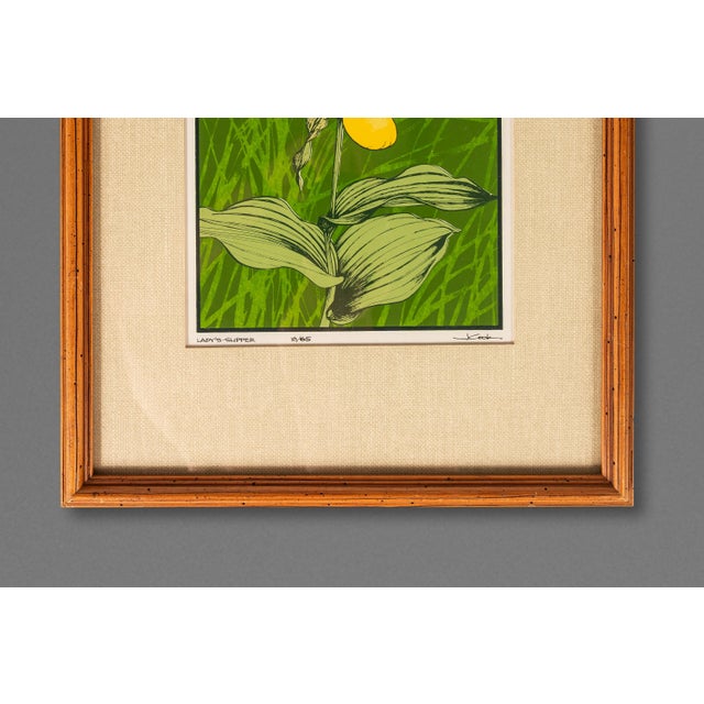 1960s Mid-Century Modern Boho Chic 18/65 Framed & Signed Lithograph Print of a Lady's Slipper Orchid by John Cook, Usa, C. 1960s For Sale - Image 5 of 16