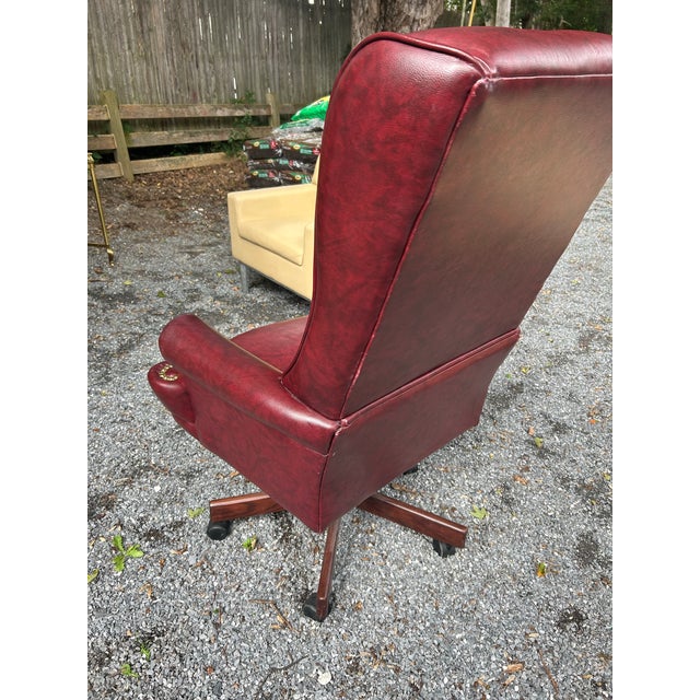 2000 - 2009 Vintage Omnia Oxblood Leather High-Back Chesterfield Rolling Desk Chair For Sale - Image 5 of 9