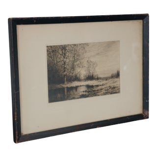 Antique 1881 Henry Farrer the Last Walk in Autumn Landscape Etching 13" For Sale