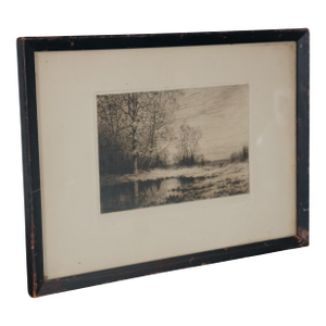 Antique 1881 Henry Farrer the Last Walk in Autumn Landscape Etching 13"
