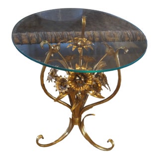 1960s Hollywood Italian Gilt Flower Table For Sale