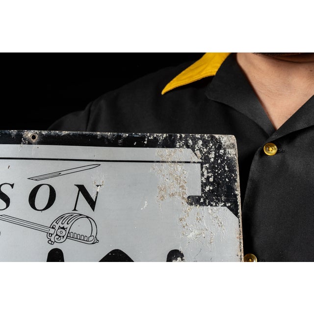 Mid 20th Century Vintage Wilkinson Sword Hairdresser Heavy Tin Litho Sign For Sale - Image 5 of 10