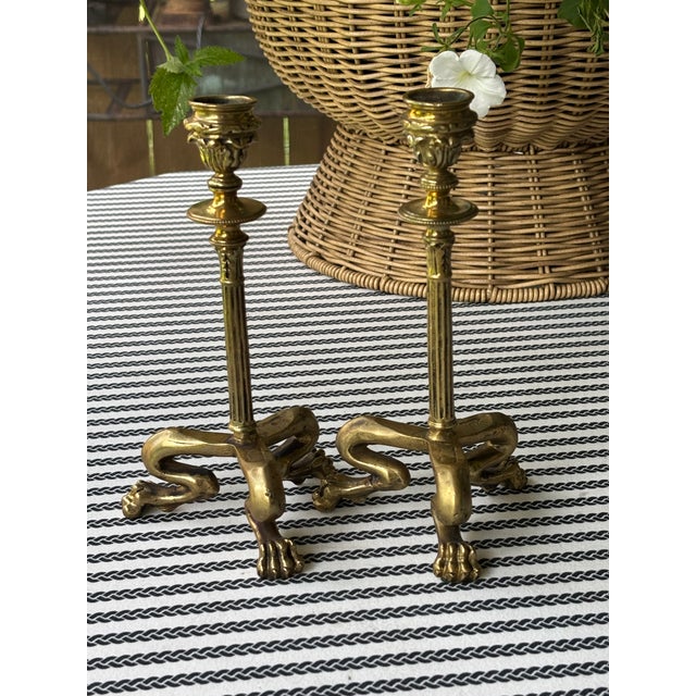 Early 20th Century English Brass Candlesticks With Lion Paw Tripod Bases - A Pair ORIGIN: Thought to be England MAKER'S...