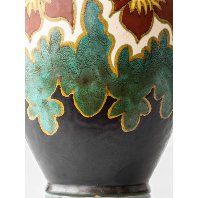 Art Deco Dutch Gouda Pottery Table Lamps with Silk Lampshade, 1920s, Set of 2 For Sale - Image 12 of 15