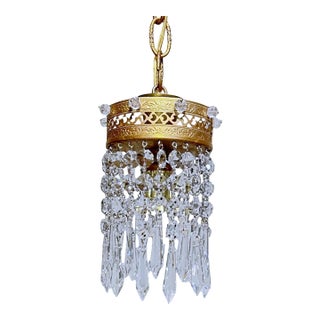 Vintage Gold Filigree Crystal Waterfall Mini Pendant Chandelier For Sale