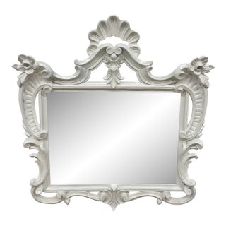 Vintage White Lacquered Italian Rococo Style Wall Mirror For Sale