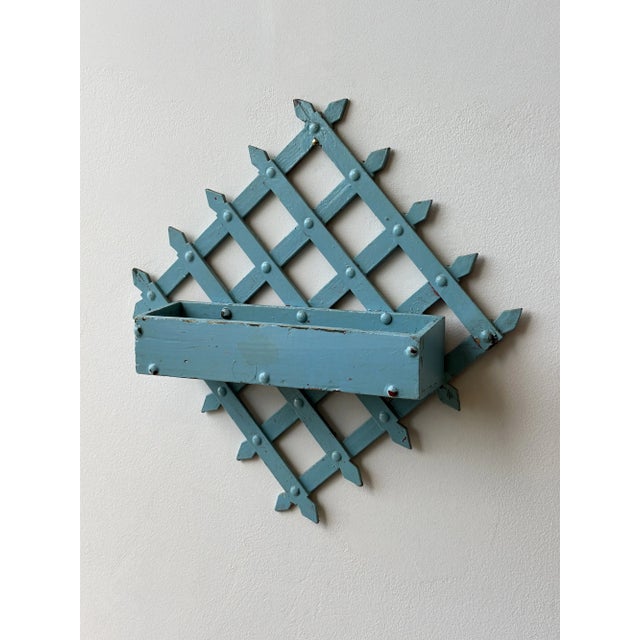 Antique Folk Art Diamond-Form Lattice Back Wall Pocket, Early 20th Century For Sale - Image 11 of 15