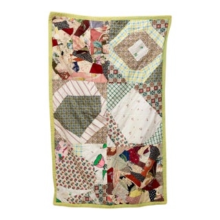 Pastel Patchwork Quilt With Floral, Check, and Geometric Vintage Fabrics For Sale