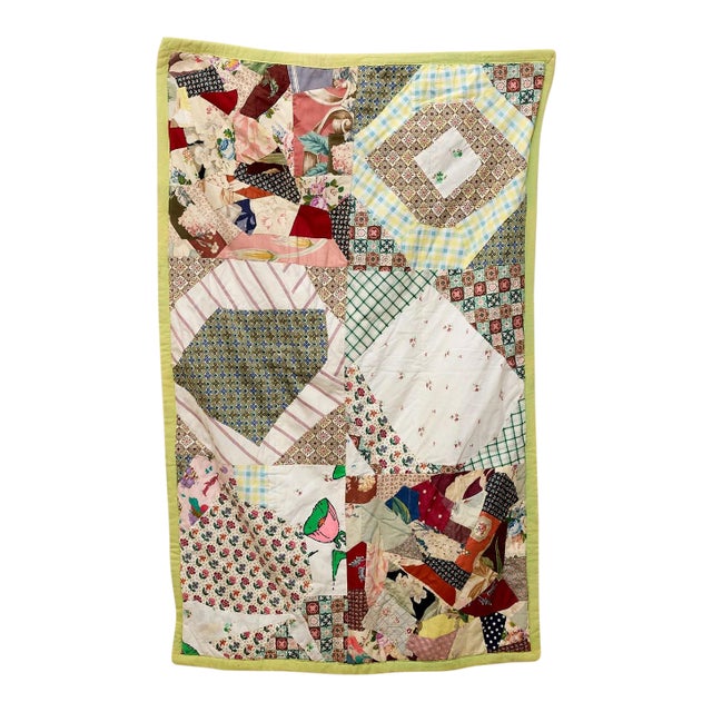 Pastel Patchwork Quilt With Floral, Check, and Geometric Vintage Fabrics For Sale