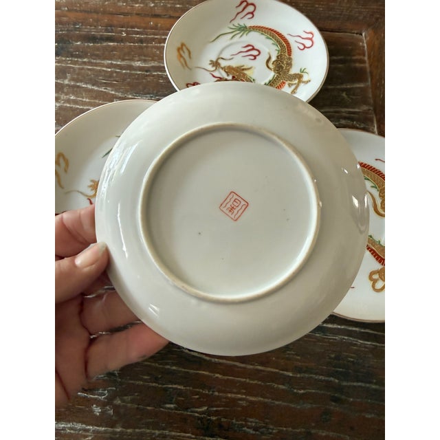 Vintage Japanese Dragonware Moriage Saucers – Set of 4 For Sale - Image 10 of 11