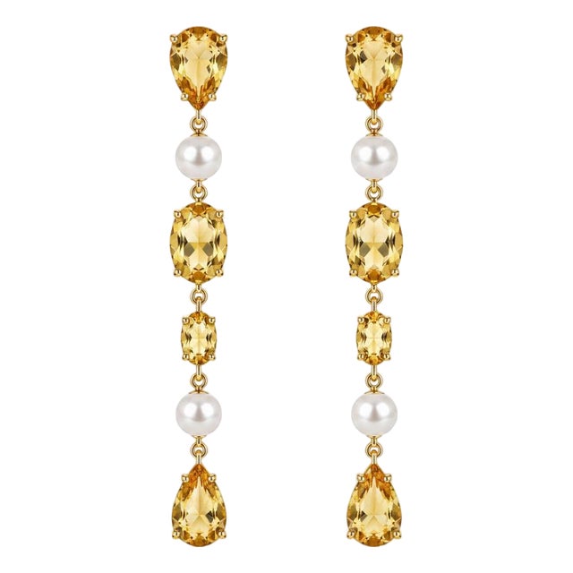 Citrine & Pearl Drop Multi-Shape Earrings, Silver, Gold, Pair For Sale