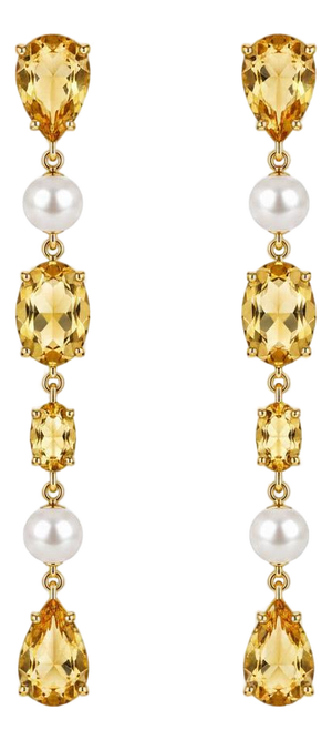 Citrine & Pearl Drop Multi-Shape Earrings, Silver, Gold, Pair