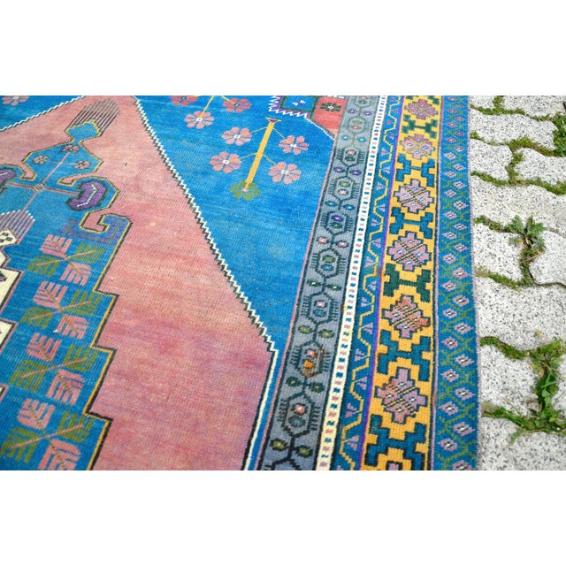 1960s Vinage Blue Rug For Sale - Image 4 of 11